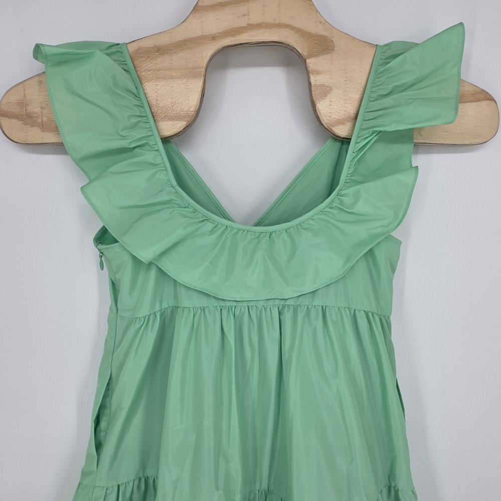 J.Crew Midi Dress Womens 4 Ruffled Shoulder Drapey Pockets Green Lined Party